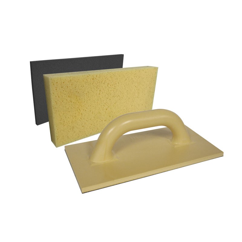 Plastic velcro backed float with tilers hydro sponge and black rubber